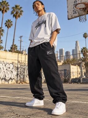 Nike x Stüssy Men’s Washed Black Fleece Sweatpants Joggers Size S Cotton Blend